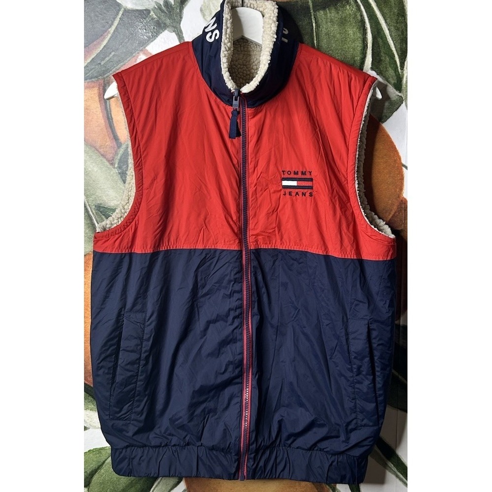 Tommy Hilfiger Reversible Vest Mens Small Colorblock Y2K Vintage Fleece